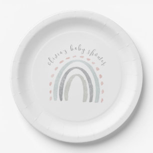 Cute Simple Boho Rainbow Girl Baby Shower Paper Plate