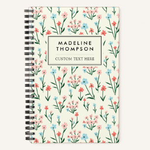 Cute Simple Botanical Pink Blue Flower Floral Notebook
