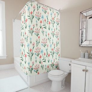 Cute Simple Botanical Pink Blue Flower Floral Shower Curtain