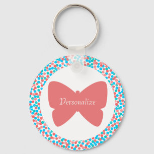 Cute Simple Butterfly Custom Name Keychain 2-Sided