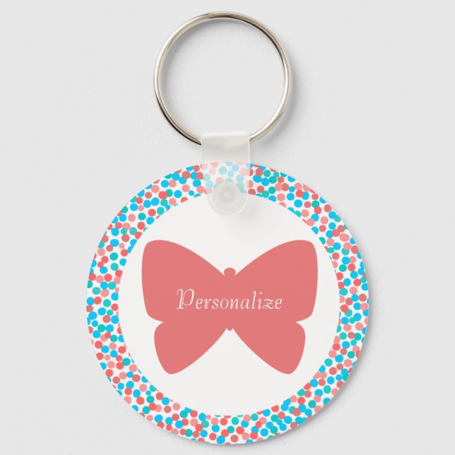 Cute Simple Butterfly Custom Name Keychain 2-Sided (Front)