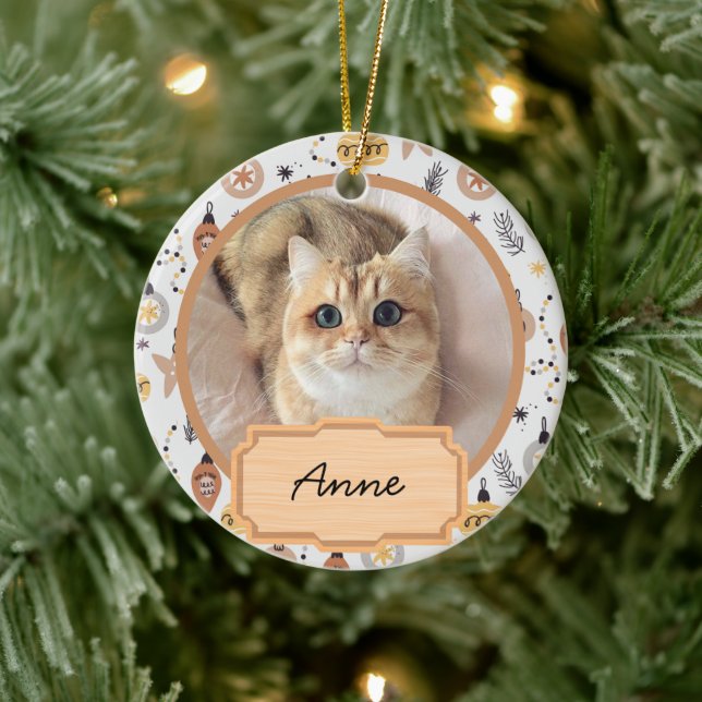  cute simple christmas holiday Custom cat Photo  Ceramic Ornament (Tree)