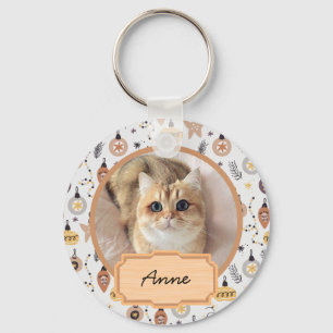  cute simple christmas holiday Custom cat Photo    Key Ring