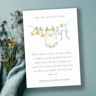 Cute Simple Clothesline Yellow Baby Announcement 