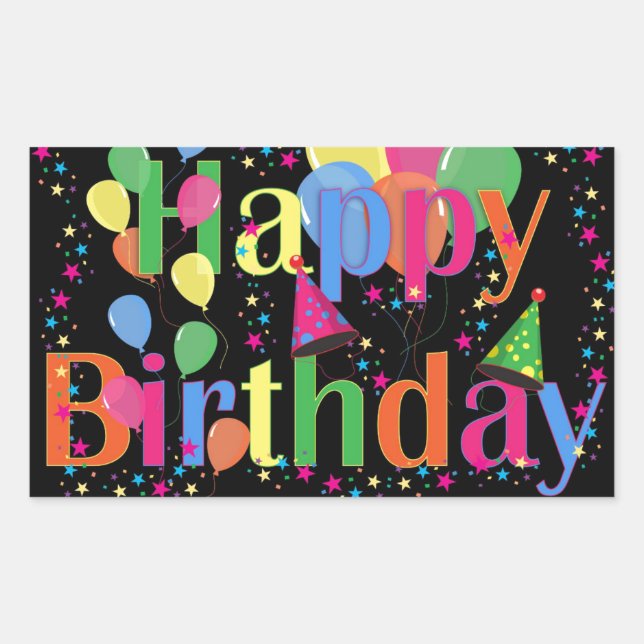 Cute Simple Colourful Happy Birthday Rectangular Sticker (Front)