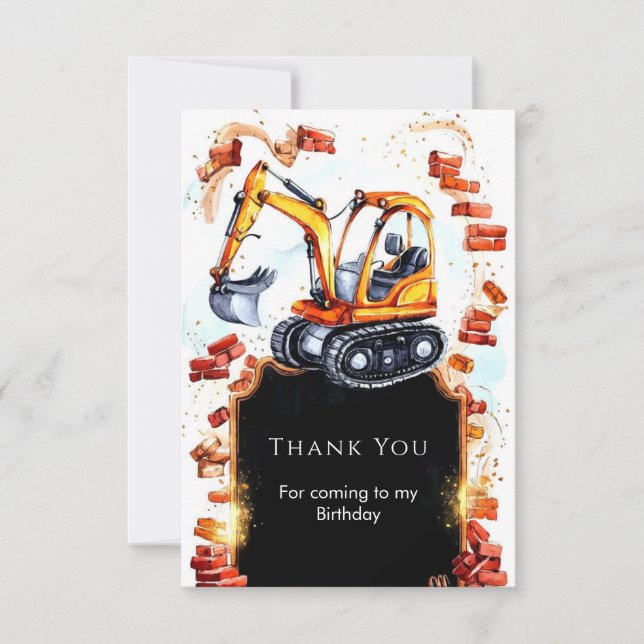 Cute Simple Construction Birthday Thank You Card (Front)