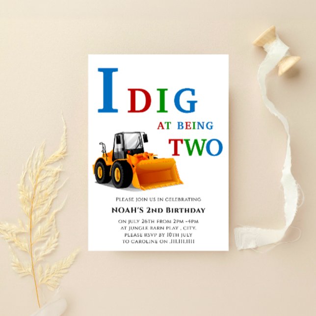 cute simple construction themed boys party  invitation (fun two year old boy construction birthday invitation )