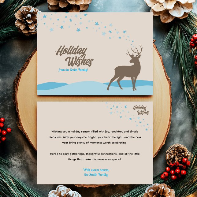 Cute Simple Deer Whimsical Minimalist Holiday (Holiday Greeting Cards with whimsical illustration deer winter scene, unique cute minimalist simple.)