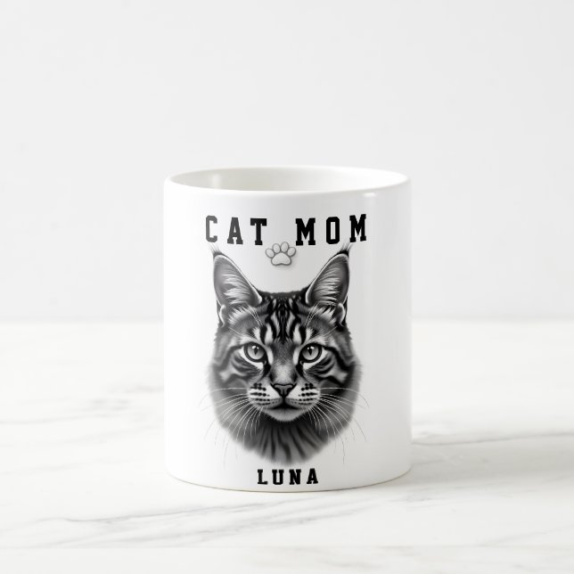 Cute Simple Design Custom Cat Mum Black Cat Lover Coffee Mug (Center)