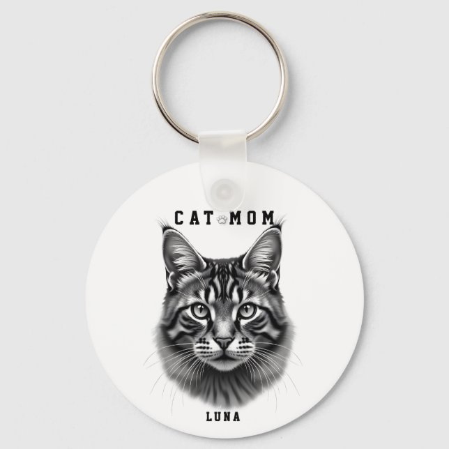Cute Simple Design Custom Cat Mum Black Cat Lover Key Ring (Front)