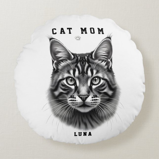 Cute Simple Design Custom Cat Mum Black Cat Lover Round Cushion (Front)