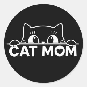 Cute simple design womens black cat lover mum classic round sticker