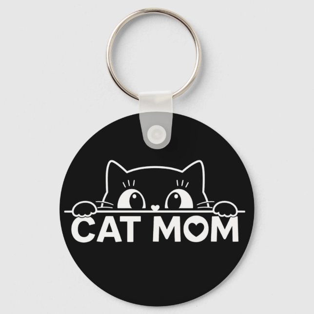 Cute simple design womens black cat lover mum key ring (Front)