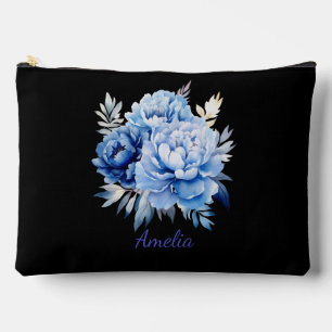 Cute Simple Elegant Black With Flowers Accessory Pouch