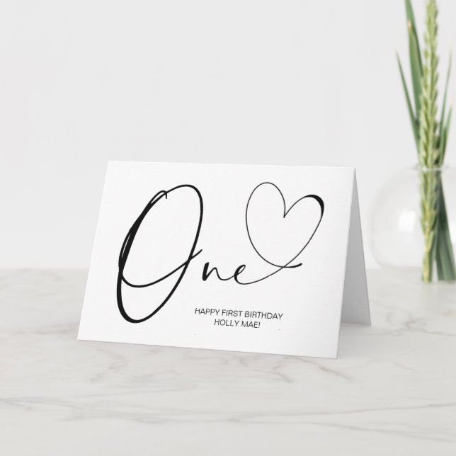 Cute Simple First Birthday One Heart Card (Front)