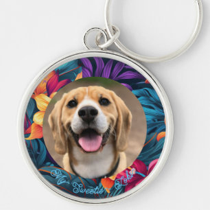 Cute Simple Floral Pet Photo Keepsake Keychain