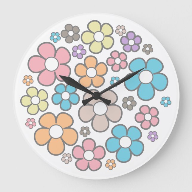 Cute simple flower illustration large clock (Front)