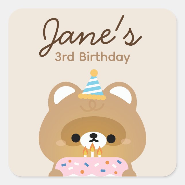 Cute Simple Fun Birthday Party Square Sticker (Front)