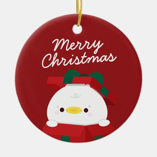 Cute Simple Fun Merry Christmas Ceramic Ornament (Front)
