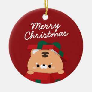 Cute Simple Fun Merry Christmas Ceramic Ornament