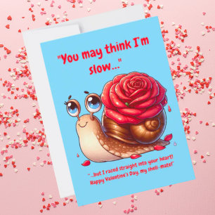 Cute Simple Funny Message Floral Snail Valentines Holiday Card