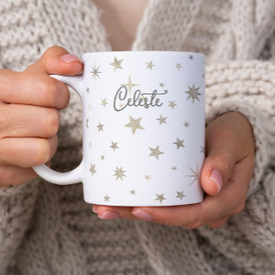 Cute Simple Gender Neutral White Silver Star Fairy Coffee Mug