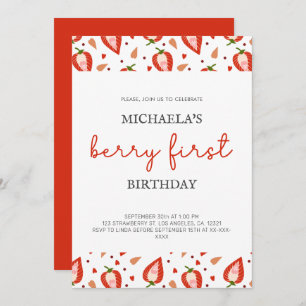 Cute Simple Girl Berry First Birthday Invitation