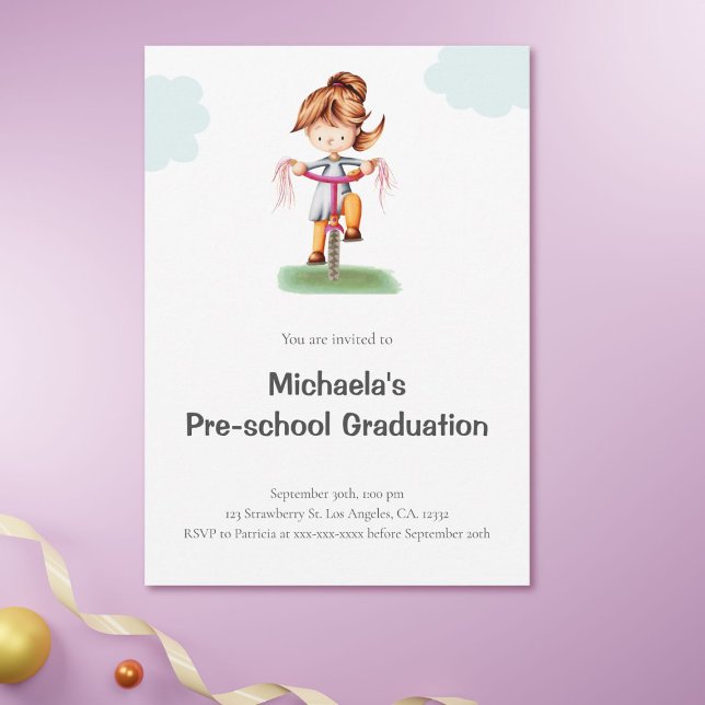 Cute Simple Girl Preschool Graduation  Invitation (Creator Uploaded)