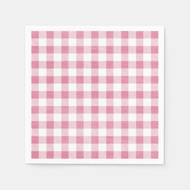 Cute Simple Girly Preppy Pink Gingham Plaid  Napkin (Front)