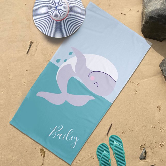 Cute simple graphic leaping whale custom name beach towel (Creator Uploaded)