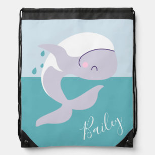 Cute simple graphic leaping whale custom name drawstring bag
