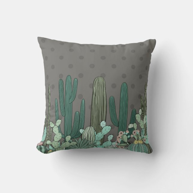 Cute Simple Grey Poka Dot Cactus Cushion (Front)