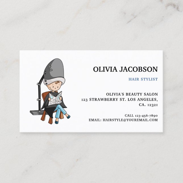 Cute Simple Hair Stylist Cartoon Drawing Business Card (Front)