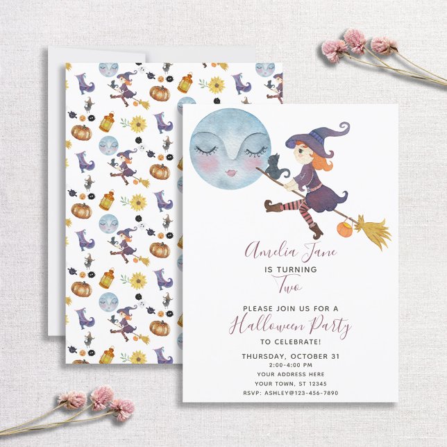 Cute Simple Halloween Witch Child's 2nd Birthday Invitation (Creator Uploaded)