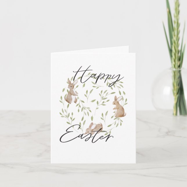 Cute Simple Happy Easter Bunny Greeting Card (Front)