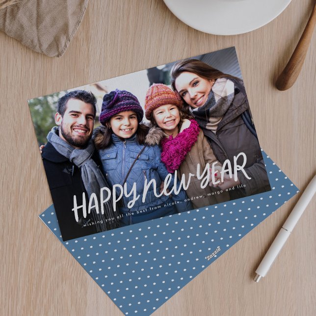 Cute simple Happy New Year one photo Holiday Card (Creator Uploaded)