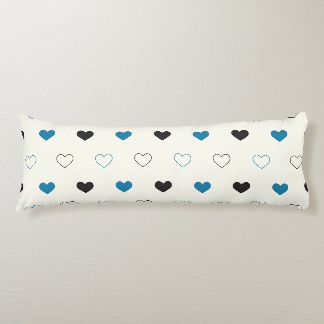 Cute Simple Heart Pattern blue black cream Body Cushion (Front)