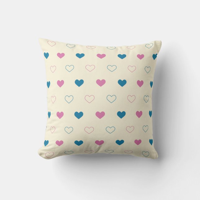 Cute Simple Heart Pattern blue pink cream Cushion (Front)