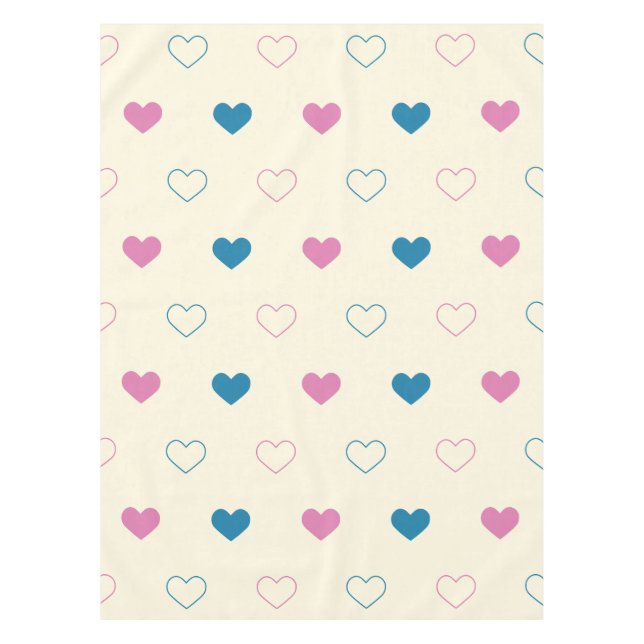 Cute Simple Heart Pattern blue pink cream Tablecloth (Front)