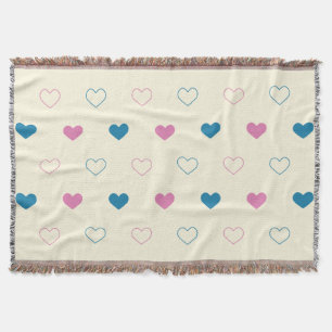 Cute Simple Heart Pattern blue pink cream Throw Blanket