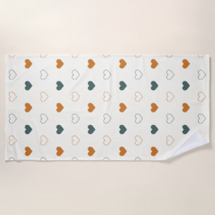 Cute Simple Heart Pattern Orange Cream Green Beach Towel