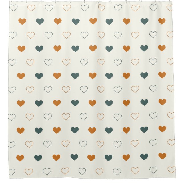 Cute Simple Heart Pattern Orange Cream Green Shower Curtain (Front)