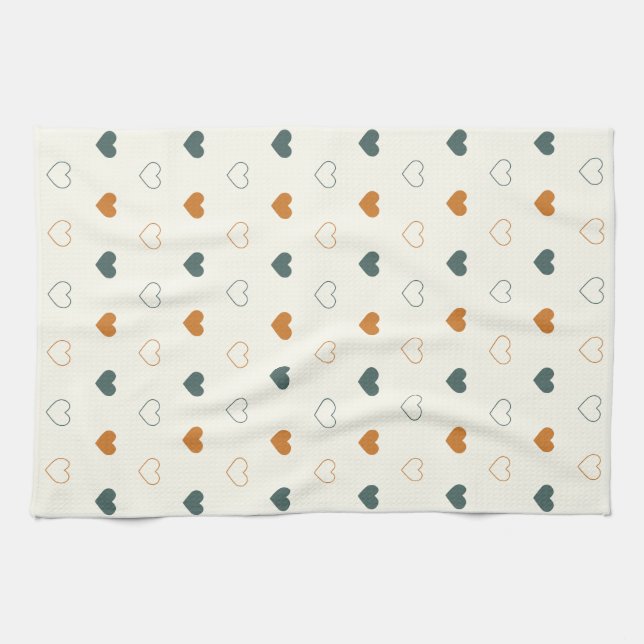 Cute Simple Heart Pattern Orange Cream Green Tea Towel (Horizontal)