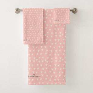 Cute Simple Heart Pattern Pink Bath Towel Set
