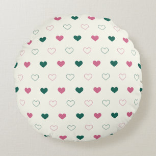 Cute Simple Heart Seamless pink / cream Round Cushion