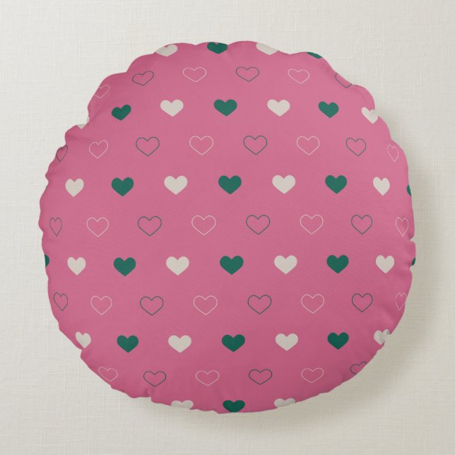 Cute Simple Heart Seamless pink / green Round Cushion (Front)