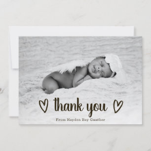 Cute Simple Heart Thank You Photo Birth Announcement