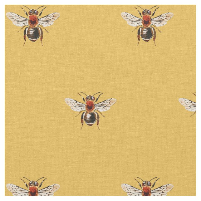Cute Simple Honey Bee Pattern on Yellow Fabric (Close Up)