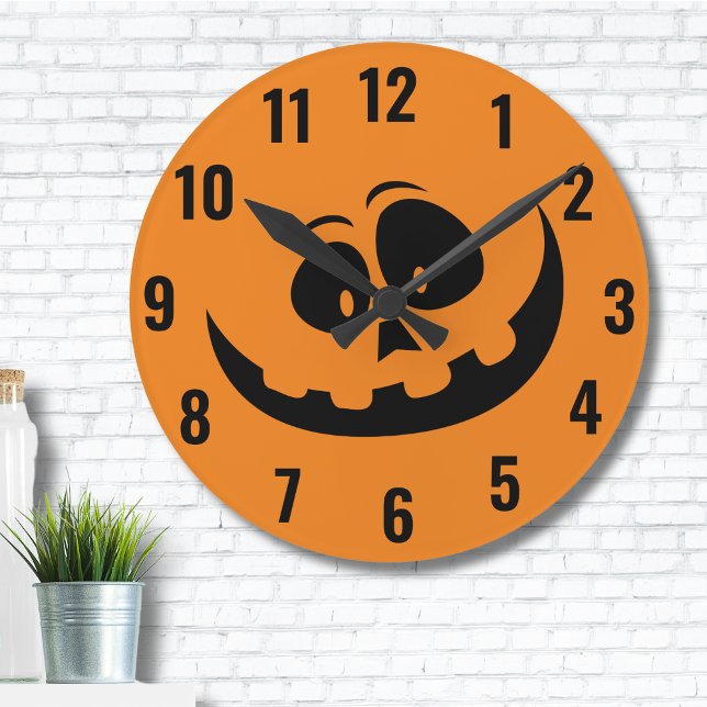 Cute Simple Jack O Lantern Round Clock (Cute Happy Halloween Pumpkin Face Jack O Lantern Round Clock)