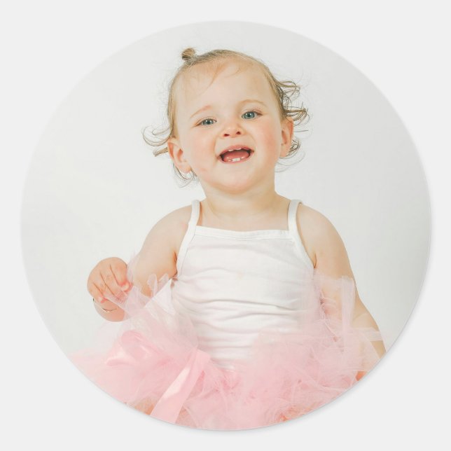 Cute Simple Kid's Birthday Custom Photo Classic Round Sticker (Front)